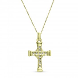 Σταυρός Με Αλυσίδα Χρυσός, 14 Καράτια, Λευκά Ζιργκόν oro2893