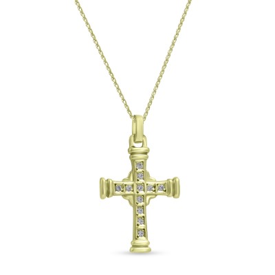 Σταυρός Με Αλυσίδα Χρυσός, 14 Καράτια, Λευκά Ζιργκόν oro2893