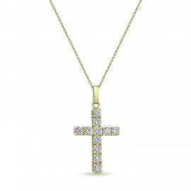 Σταυρός Με Αλυσίδα Χρυσός, 14 Καράτια, Λευκά Ζιργκόν oro2895