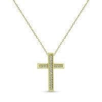 Σταυρός Με Αλυσίδα Χρυσός, 18 Καράτια, Λευκά Μπριγιάν oro2891