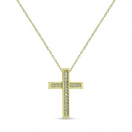 Σταυρός Με Αλυσίδα Χρυσός, 18 Καράτια, Λευκά Μπριγιάν oro2891