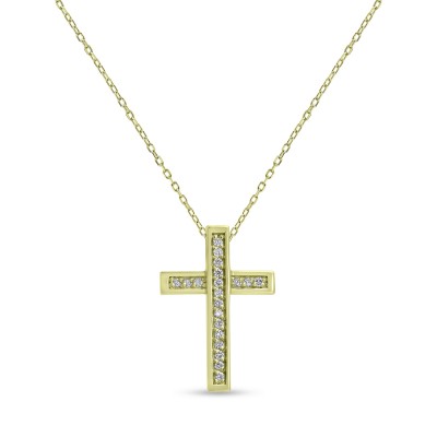 Σταυρός Με Αλυσίδα Χρυσός, 18 Καράτια, Λευκά Μπριγιάν oro2891