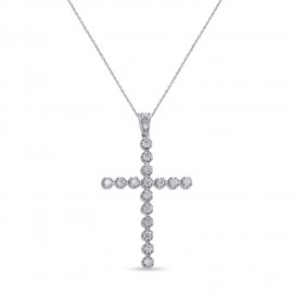 Σταυρός Με Αλυσίδα Λευκόχρυσος, 18 Καράτια, Λευκά Μπριγιάν oro2881