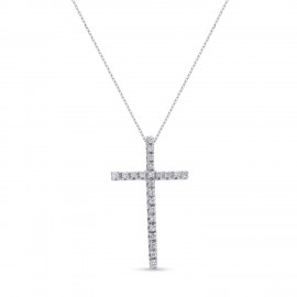 Σταυρός Με Αλυσίδα Λευκόχρυσος, 18 Καράτια, Λευκά Μπριγιάν oro2884
