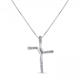 Σταυρός Με Αλυσίδα Λευκόχρυσος, 18 Καράτια, Λευκά Μπριγιάν oro2880