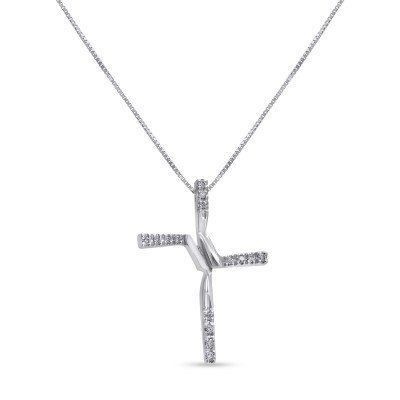 Σταυρός Με Αλυσίδα Λευκόχρυσος, 18 Καράτια, Λευκά Μπριγιάν oro2880