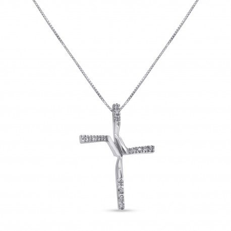 Σταυρός Με Αλυσίδα Λευκόχρυσος, 18 Καράτια, Λευκά Μπριγιάν oro2880 