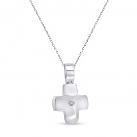 Σταυρός Με Αλυσίδα Λευκόχρυσος, 18 Καράτια, Λευκό Μπριγιάν oro2886