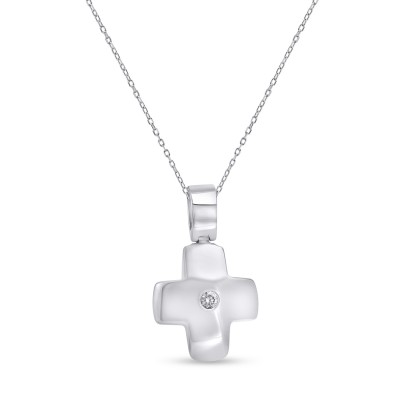 Σταυρός Με Αλυσίδα Λευκόχρυσος, 18 Καράτια, Λευκό Μπριγιάν oro2886