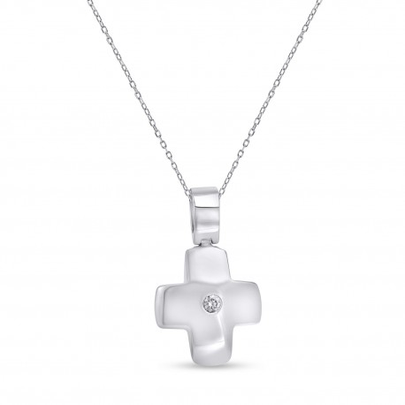 Σταυρός Με Αλυσίδα Λευκόχρυσος, 18 Καράτια, Λευκό Μπριγιάν oro2886 