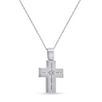 Σταυρός Με Αλυσίδα Λευκόχρυσος, 18 Καράτια, Λευκά Μπριγιάν oro2888