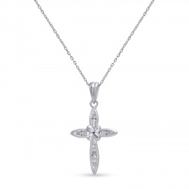 Σταυρός Με Αλυσίδα Λευκόχρυσος, 18 Καράτια, Λευκά Μπριγιάν oro2889