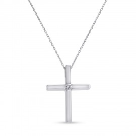 Σταυρός Με Αλυσίδα Λευκόχρυσος, 18 Καράτια, Λευκό Μπριγιάν oro2883