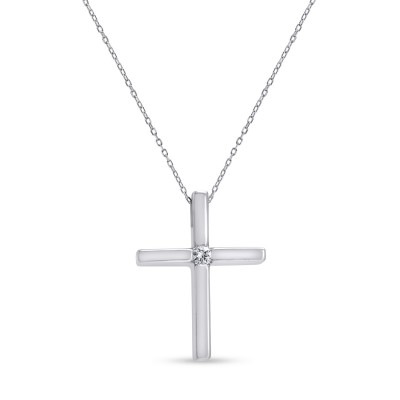 Σταυρός Με Αλυσίδα Λευκόχρυσος, 18 Καράτια, Λευκό Μπριγιάν oro2883