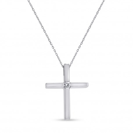 Σταυρός Με Αλυσίδα Λευκόχρυσος, 18 Καράτια, Λευκό Μπριγιάν oro2883 