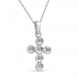 Σταυρός Με Αλυσίδα Λευκόχρυσος, 18 Καράτια, Λευκά Μπριγιάν oro2882