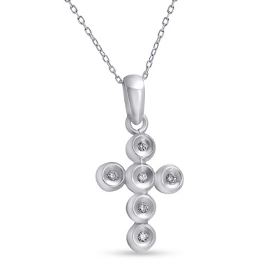 Σταυρός Με Αλυσίδα Λευκόχρυσος, 18 Καράτια, Λευκά Μπριγιάν oro2882
