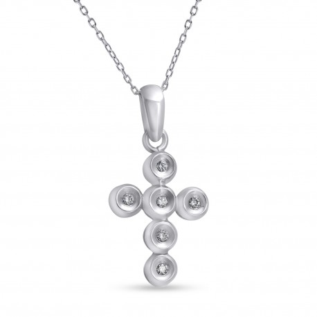 Σταυρός Με Αλυσίδα Λευκόχρυσος, 18 Καράτια, Λευκά Μπριγιάν oro2882 