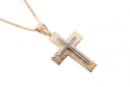Σταυρός Με Αλυσίδα Γυναικείος Χρυσός 14 Καράτια Με Ζιργκόν oro314 
