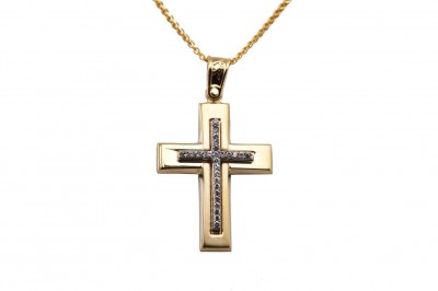 Σταυρός Με Αλυσίδα Γυναικείος Χρυσός 14 Καράτια Με Ζιργκόν oro333