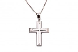 Σταυρός Ανδρικός 14 Καράτια Λευκόχρυσος Με Αλυσίδα oro334
