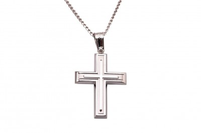 Σταυρός Ανδρικός 14 Καράτια Λευκόχρυσος Με Αλυσίδα oro334