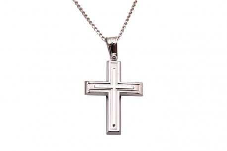 Σταυρός Ανδρικός 14 Καράτια Λευκόχρυσος Με Αλυσίδα oro334 