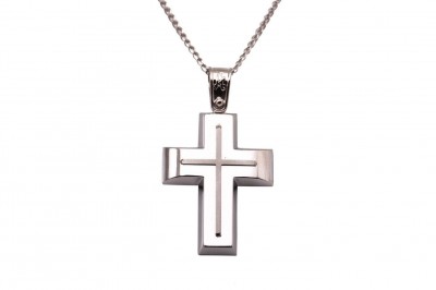 Σταυρός Ανδρικός Λευκόχρυσος 14 Καράτια Με Αλυσίδα oro317