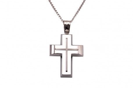 Σταυρός Ανδρικός Λευκόχρυσος 14 Καράτια Με Αλυσίδα oro317 