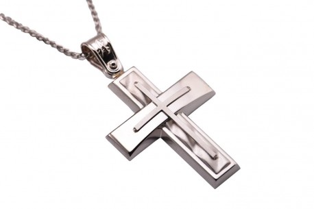 Σταυρός Ανδρικός Λευκόχρυσος 14 Καράτια Με Αλυσίδα oro335 