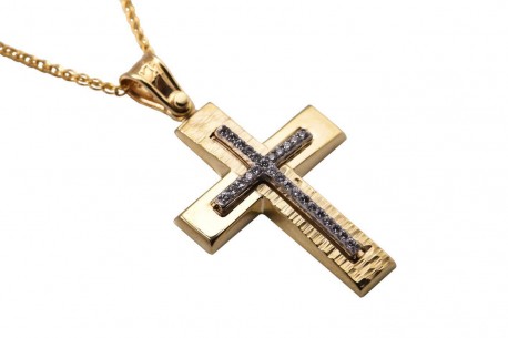 Σταυρός Με Αλυσίδα Γυναικείος Χρυσός 14 Καράτια Με Ζιργκόν oro344 