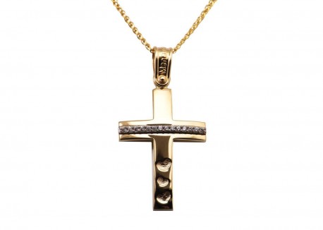 Σταυρός Με Αλυσίδα Γυναικείος Χρυσός 14 Καράτια Με Ζιργκόν oro341 