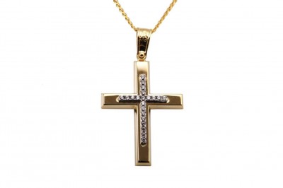 Σταυρός Με Αλυσίδα Γυναικείος Χρυσός 14 Καράτια Με Ζιργκόν oro342