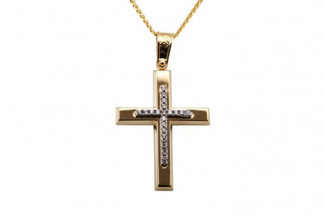 Σταυρός Με Αλυσίδα Γυναικείος Χρυσός 14 Καράτια Με Ζιργκόν oro342 