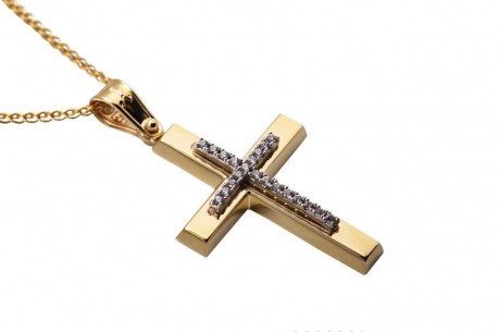 Σταυρός Με Αλυσίδα Γυναικείος Χρυσός 14 Καράτια Με Ζιργκόν oro342 