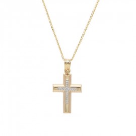 Σταυρός Με Αλυσίδα Γυναικειός Χρυσός 14 Καράτια,Λευκές Πέτρες Ζιργκόν oro790