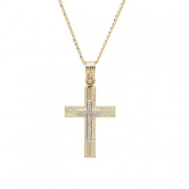 Σταυρός Με Αλυσίδα Γυναικειός Χρυσός 14 Καράτια,Λευκές Πέτρες Ζιργκόν oro804