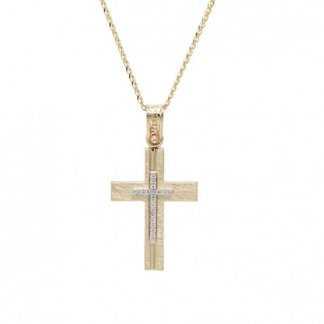 Σταυρός Με Αλυσίδα Γυναικειός Χρυσός 14 Καράτια,Λευκές Πέτρες Ζιργκόν oro804 