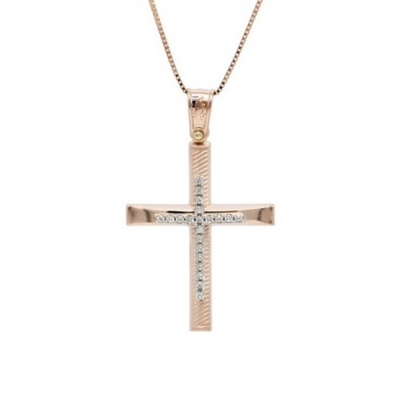 Σταυρός Με Αλυσίδα Γυναικείος, Ροζ Χρυσό 14 Καράτια oro670 