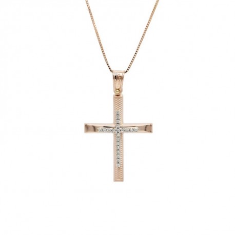 Σταυρός Με Αλυσίδα Γυναικείος, Ροζ Χρυσό 14 Καράτια oro670 