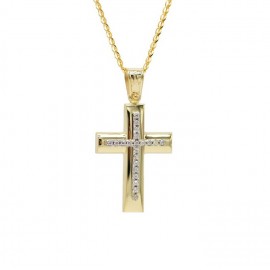 Σταυρός Με Αλυσίδα Γυναικείος Χρυσός Με Λευκά Ζιργκόν 14 Καράτια oro656