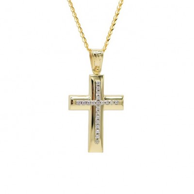 Σταυρός Με Αλυσίδα Γυναικείος Χρυσός Με Λευκά Ζιργκόν 14 Καράτια oro656