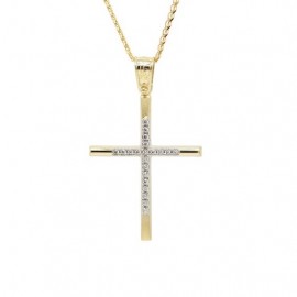 Σταυρός Με Αλυσίδα Γυναικείος Χρυσός, Λευκά Ζιργκόν 14 Καράτια oro674