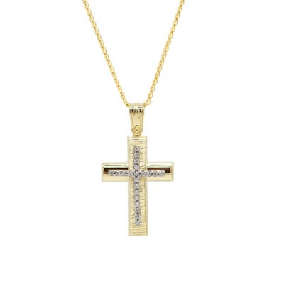 Σταυρός Με Αλυσίδα Γυναικείος Χρυσός,Λευκά Ζιργκόν 14 Καράτια oro658