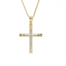 Σταυρός Με Αλυσίδα Γυναικείος Χρυσός, Λευκά Ζιργκόν 14 Καράτια oro676