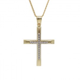 Σταυρός Με Αλυσίδα Γυναικείος Χρυσός, Λευκά Ζιργκόν 14 Καράτια oro677