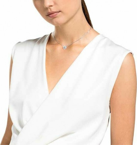 Swarovski Sparkling Dance Round Κολιέ Επιπλατινωμένο με Λευκά Κρύσταλλα 5286137