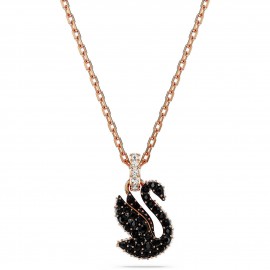 Swarovski Iconic Swan Κολιέ, Μικρό, Μαύρο, Επιμετάλλωση σε ροζ χρυσαφί τόνο 5678046