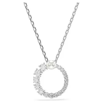 Swarovski Μενταγιόν Matrix Crystal pearl, Στρογγυλή κοπή, Επιμετάλλωση ροδίου 5688751