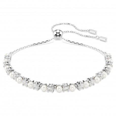 Swarovski Βραχιόλι Matrix Crystal pearl, Στρογγυλή κοπή, Λευκό, Επιμετάλλωση ροδίου 5689633 